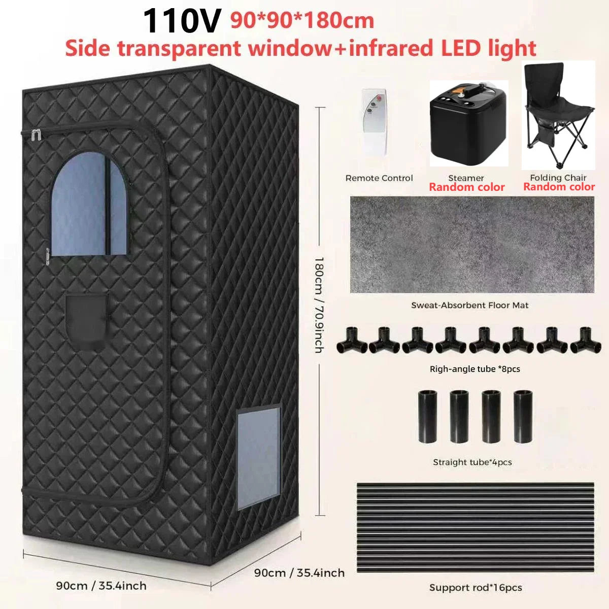 110V 220V Home Full Body Sauna Box Foldable Portable Sweat Room Remote Control Sauna Tent Fast Heating Infrared LED Light