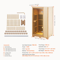 Far Infrared Wooden Sauna Room Home Sauna Spa for 1 Person1140W