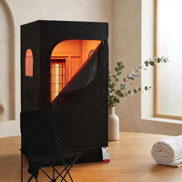 Infrared Red Light Sauna with Foldable Chair - 9-Level Heating & Remote for Indoor/Outdoor Spa Use — Studio Shot