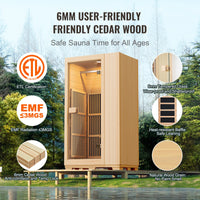Far Infrared Wooden Sauna Room Home Sauna Spa for 1 Person1140W