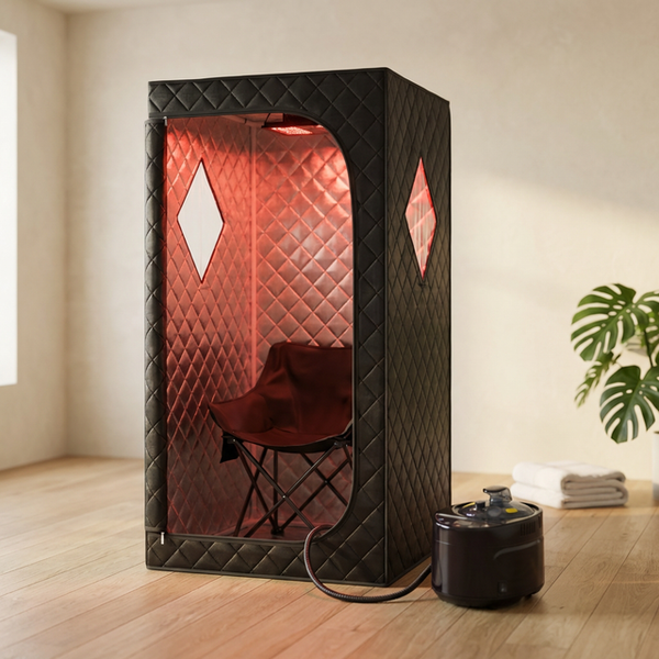 2In1 Portable Infrared Steam Sauna Full Body Relaxation with 660Nm Red Light Therapy 4L Steamer Folding Chair — Studio Shot