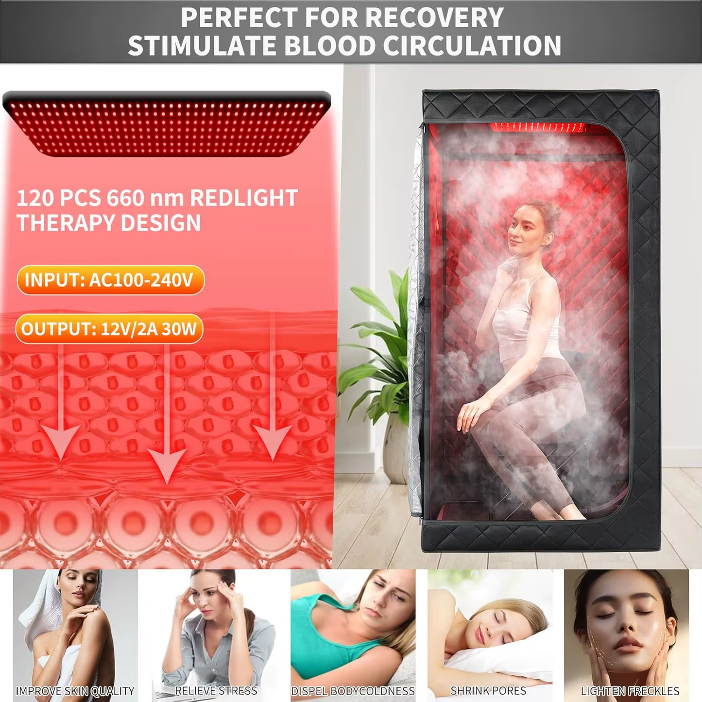2In1 Portable Infrared Steam Sauna Full Body Relaxation with 660Nm Red Light Therapy 4L Steamer Folding Chair