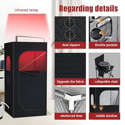 Infrared Red Light Sauna with Foldable Chair - 9-Level Heating & Remote for Indoor/Outdoor Spa Use