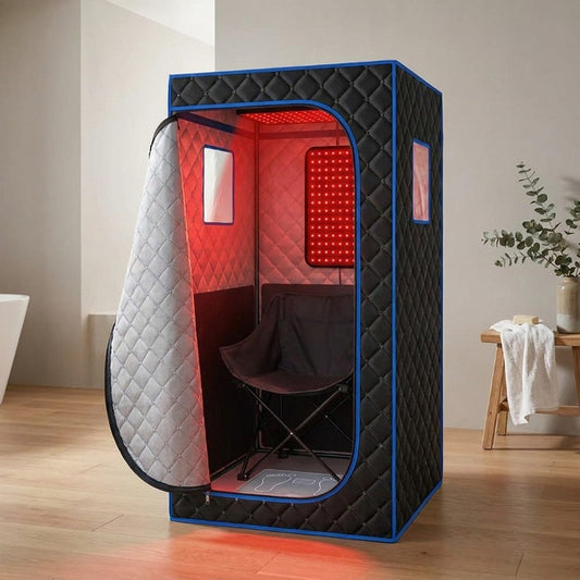 1-Person Home Infrared Sauna Tent with 660Nm Red Light Therapy, Heating Foot Pad & Reinforced Chair — Studio Shot